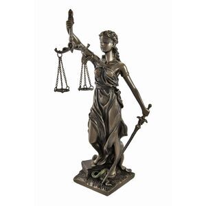 Bronzed La Justicia with Scales and Sword Statue 8 In.